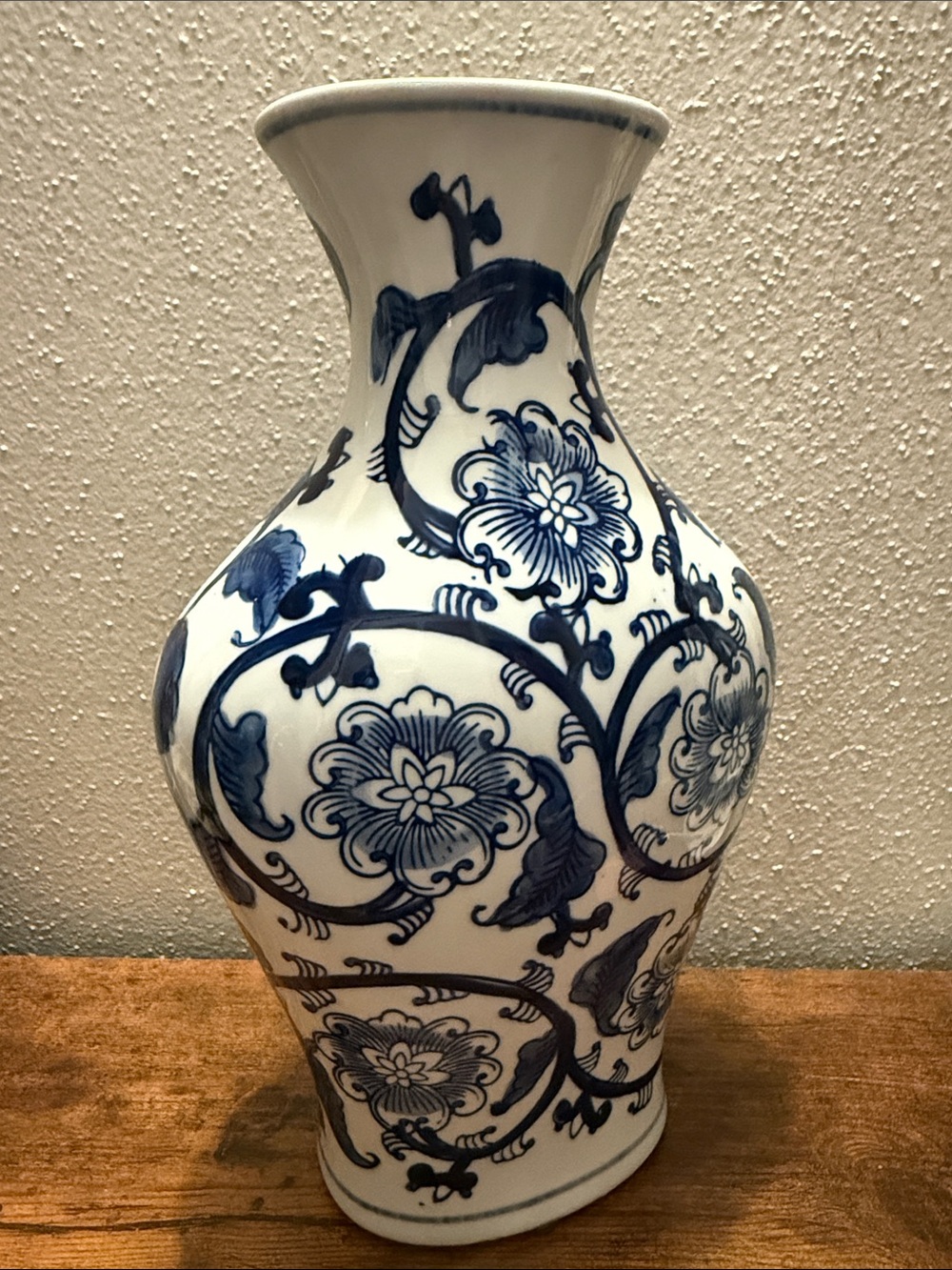 Blue and White Floral Ceramic Vase Approx 11” - Picture 4 of 16